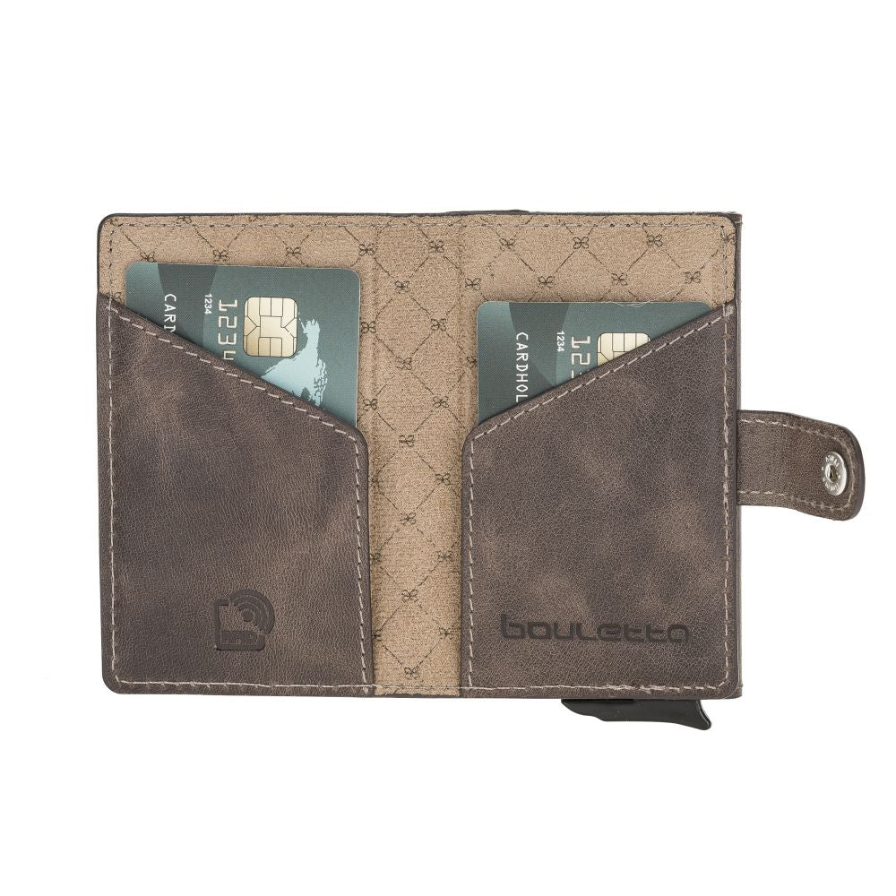 Terry Window Leather Mechanism Wallet Card Holder with RFID