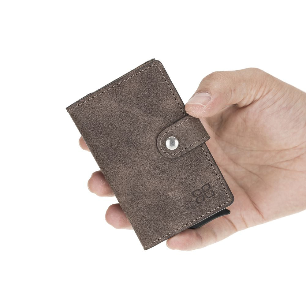 Terry Window Leather Mechanism Wallet Card Holder with RFID