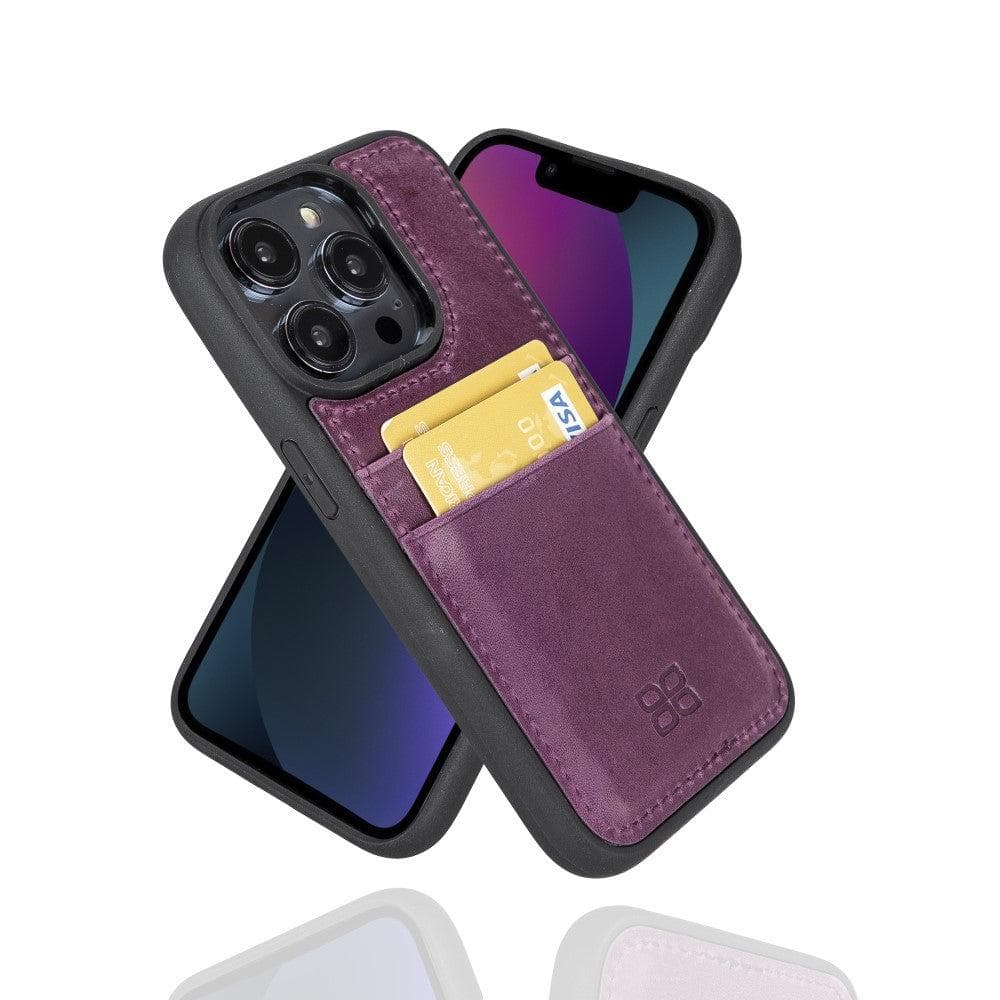 Apple iPhone 14 Series Leather Back Cover with Card Holder iPhone 14 Pro Max / Purple Bouletta LTD
