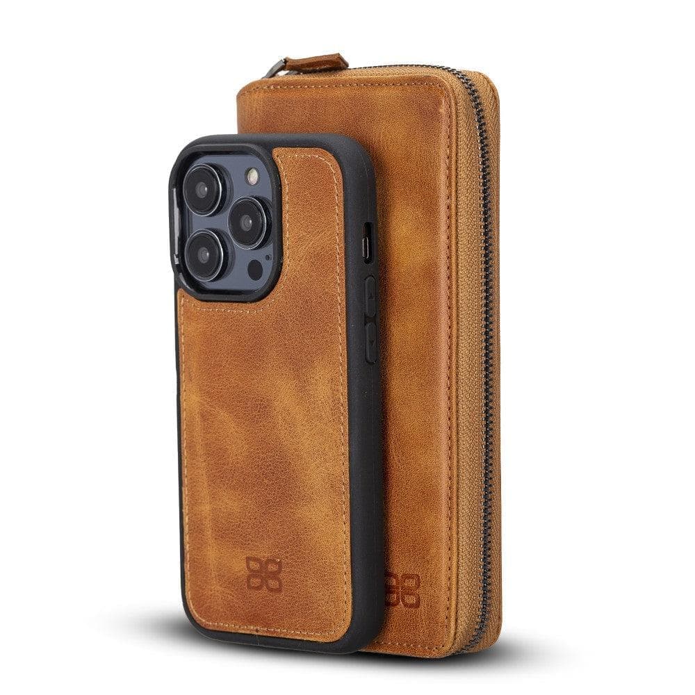Apple iPhone 15 Series Detachable and Zipper Leather Wallet Case - Pre Order iPhone 15 Pro Max / Tiguan Tan / Leather Bouletta LTD