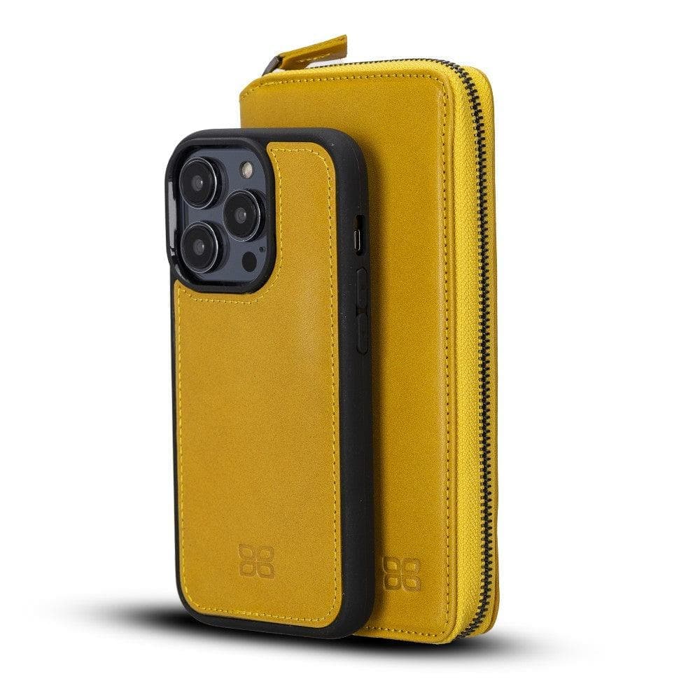 Apple iPhone 15 Series Detachable and Zipper Leather Wallet Case - Pre Order iPhone 15 Pro Max / Mustard / Leather Bouletta LTD