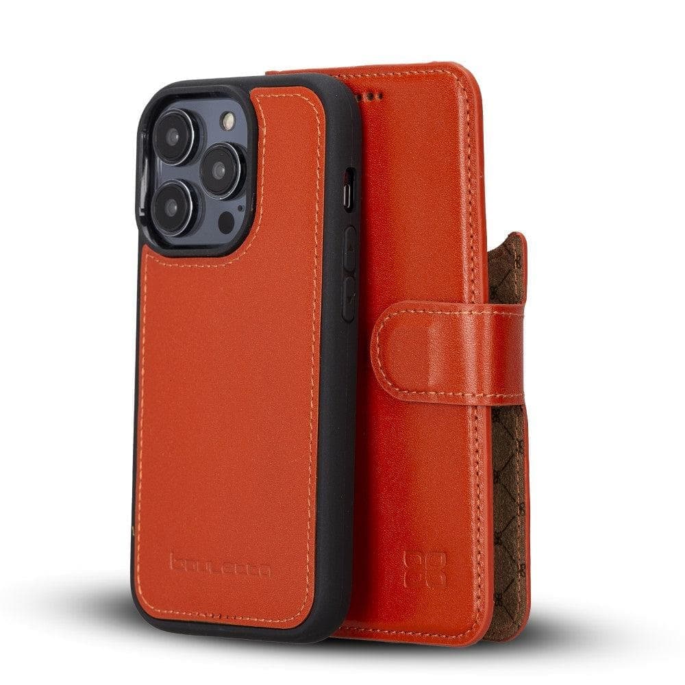Apple iPhone 15 Series Detachable Leather Wallet Case Colorful - MW iPhone 15 Pro Max / Orange / Leather Bouletta LTD