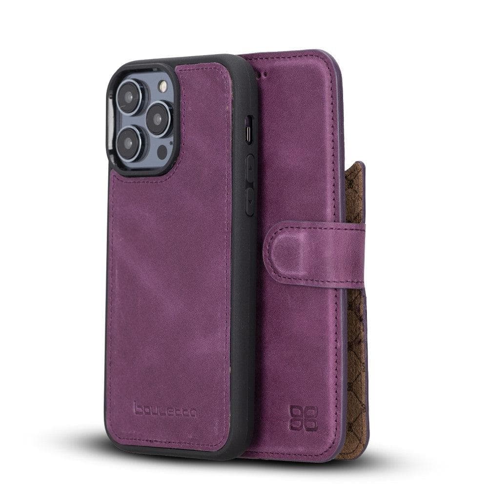 Apple iPhone 15 Series Detachable Leather Wallet Case Darker Color - MW iPhone 15 Pro Max / Purple / Leather Bouletta LTD