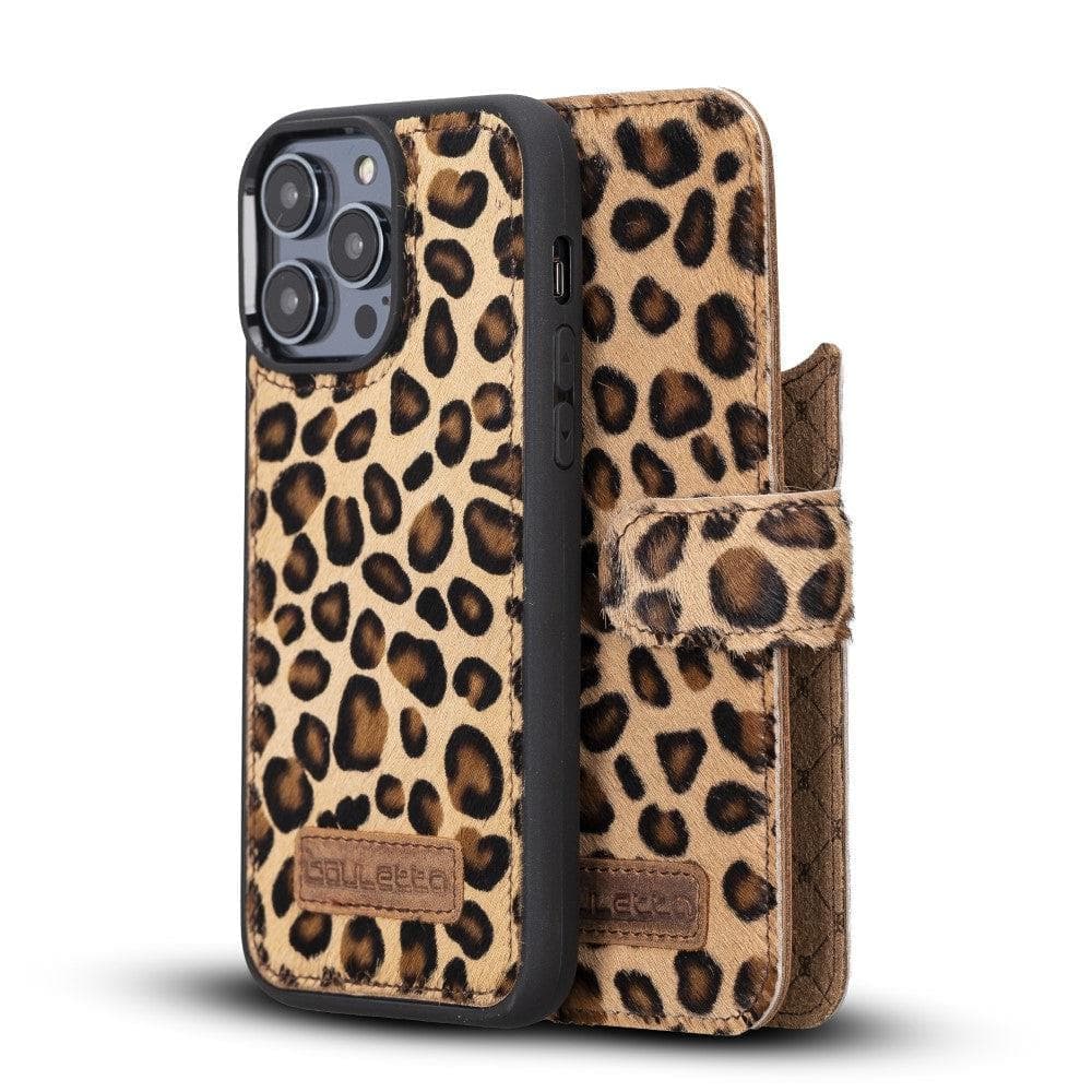 Apple iPhone 15 Series Detachable Leather Wallet Case Darker Color - MW iPhone 15 Pro Max / Leopard / Leather Bouletta LTD
