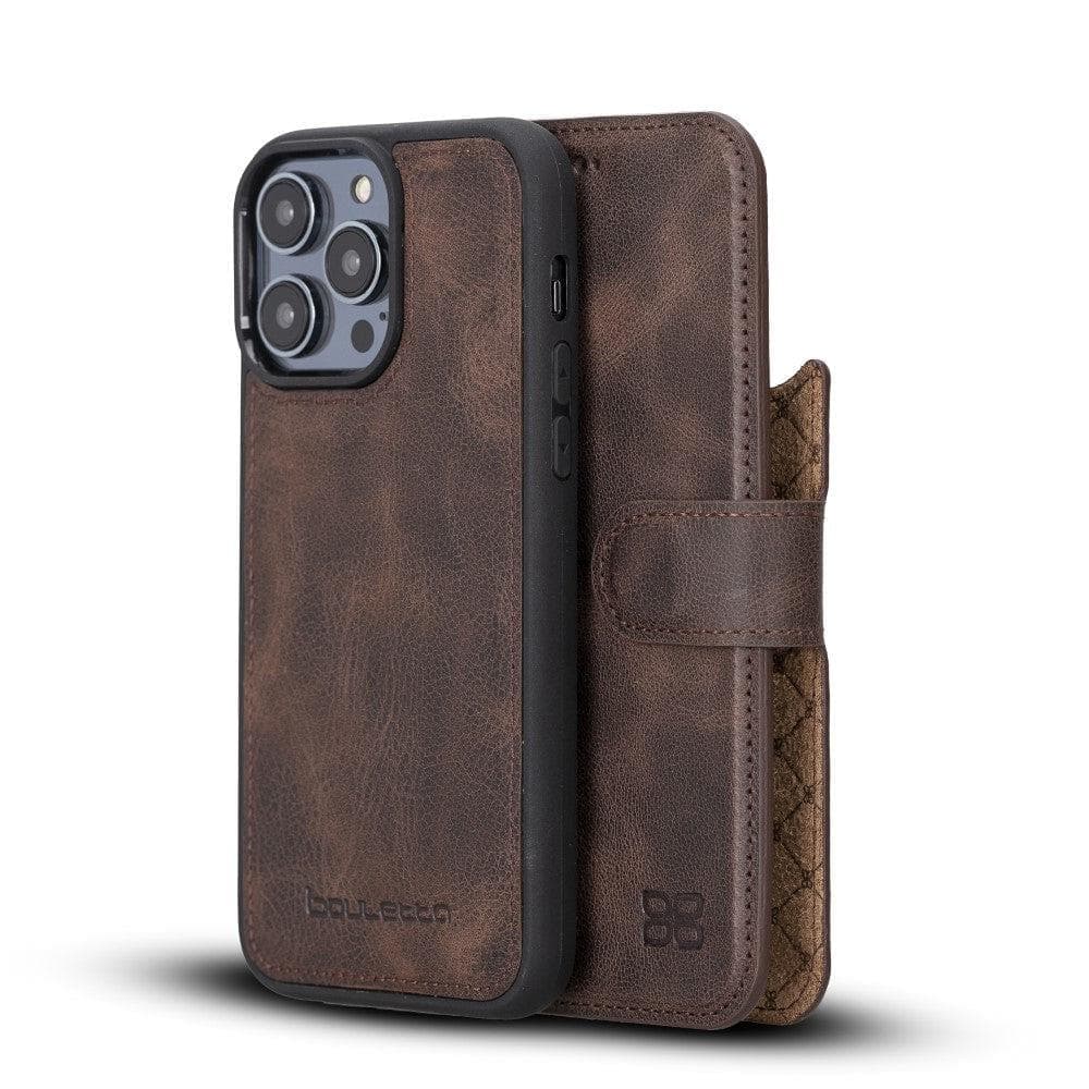 Apple iPhone 15 Series Detachable Leather Wallet Case Darker Color - MW iPhone 15 Pro Max / Dark Brown / Leather Bouletta LTD