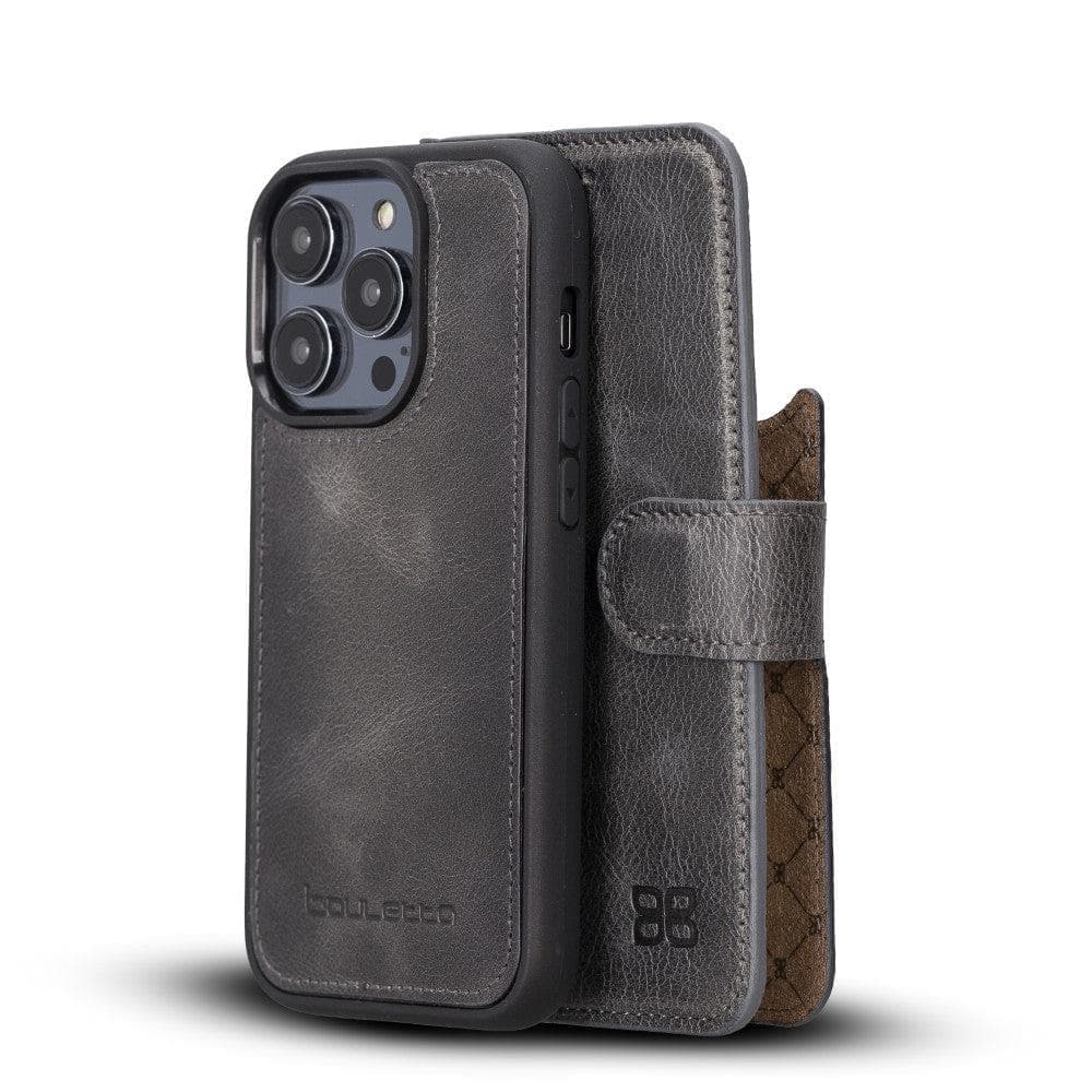 Apple iPhone 15 Series Detachable Leather Wallet Case Darker Color - MW iPhone 15 Pro Max / Gray / Leather Bouletta LTD