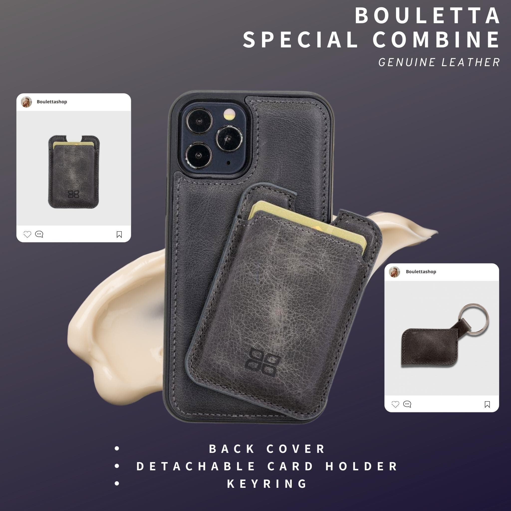Bouletta Special Combine Leather Back Cover, Card Holder and Keyring Blue Bouletta LTD