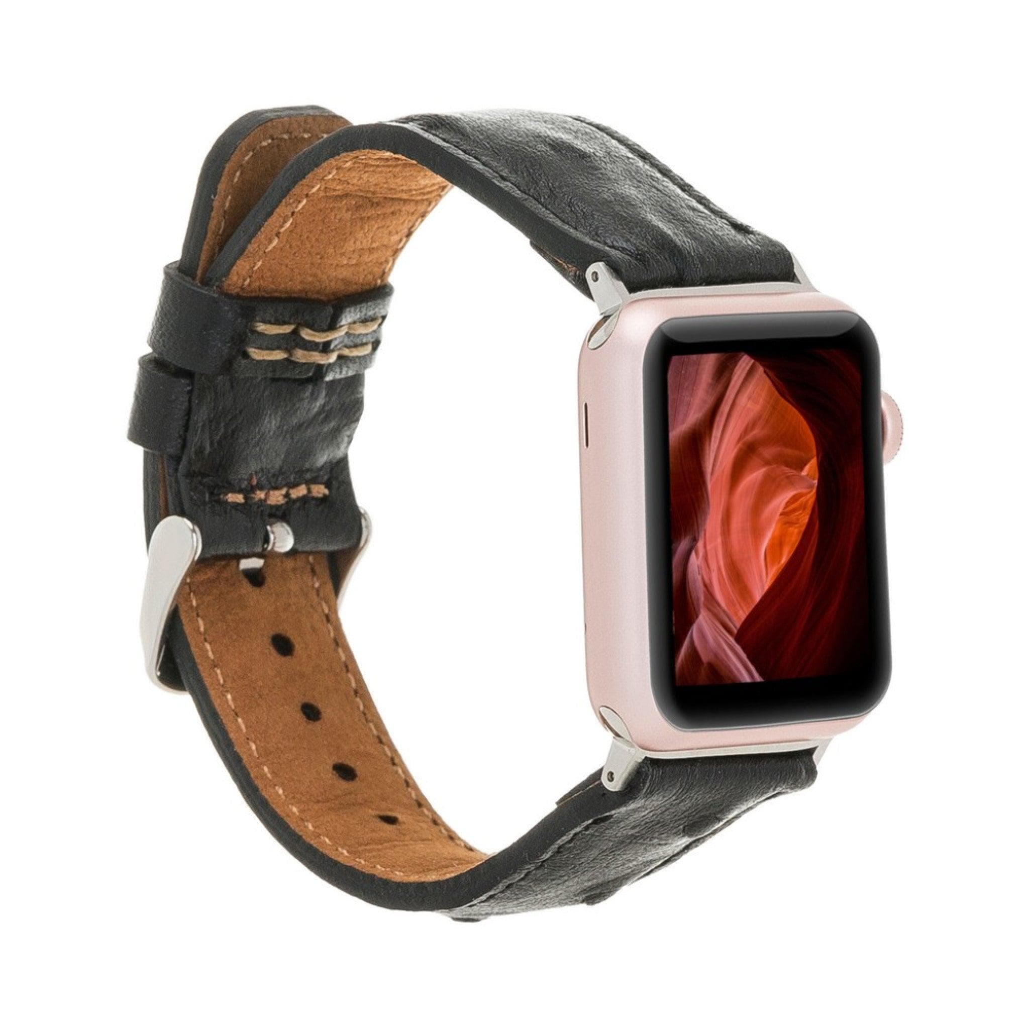 Cardiff Classic Apple Watch Leather Straps Ostrich Black Bouletta LTD