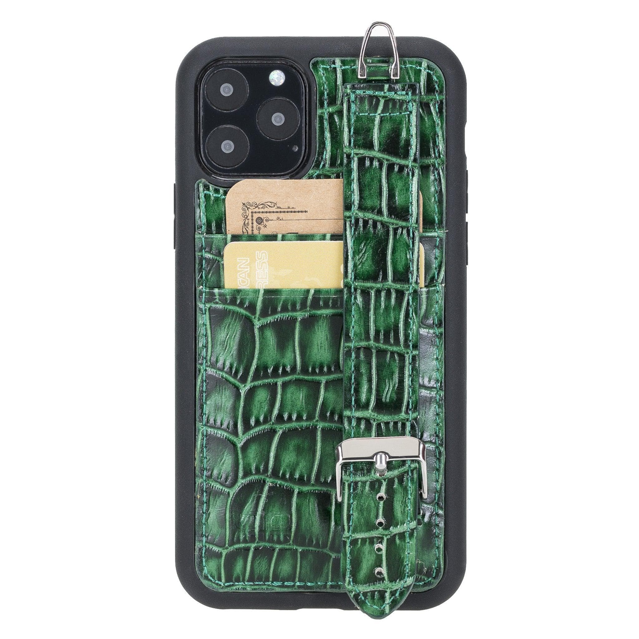 Flexible Leather Back Cover with Hand Strap for iPhone 11 Series iPhone 11 Pro Max / Crocodile Green Bouletta LTD