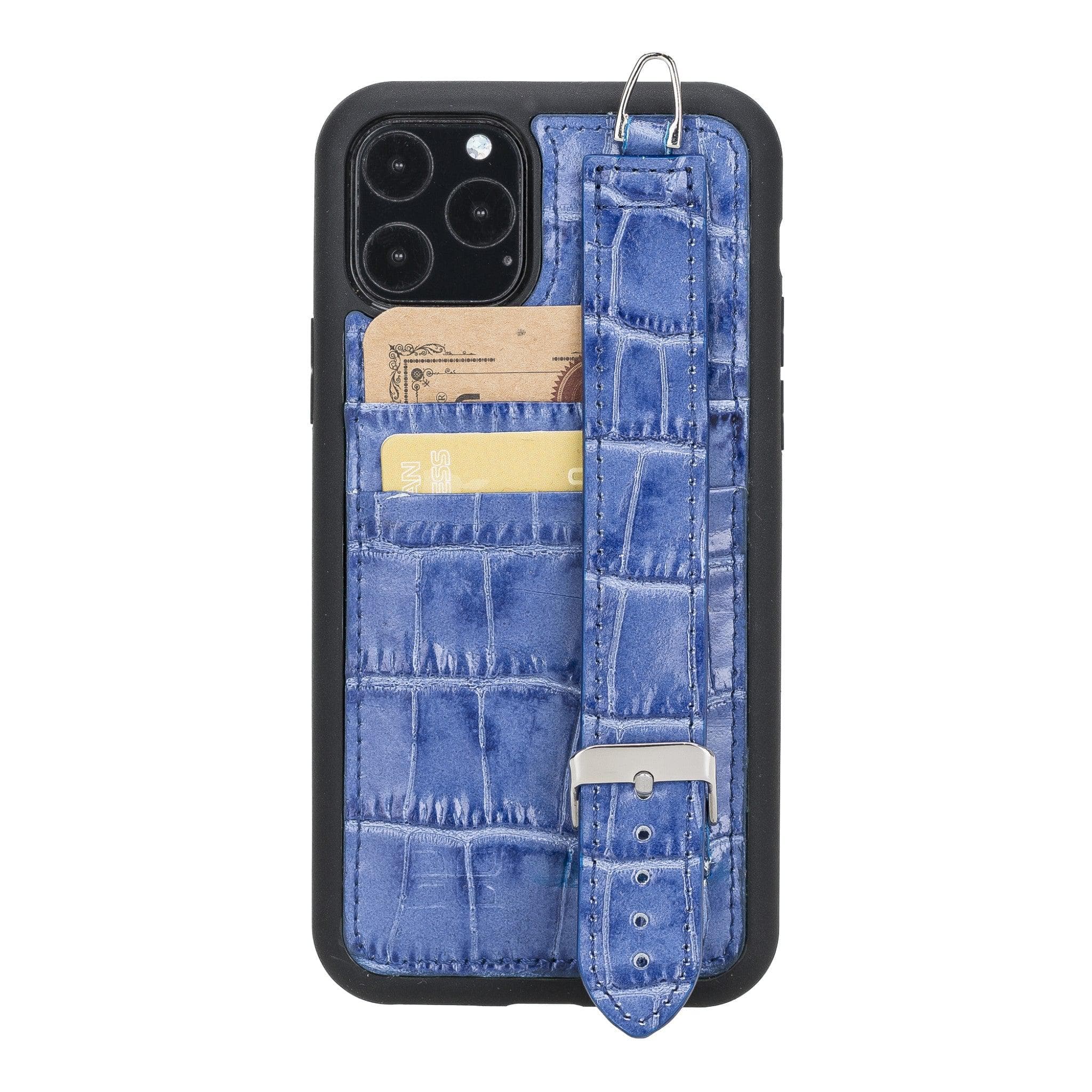 Flexible Leather Back Cover with Hand Strap for iPhone 11 Series iPhone 11 Pro Max / Crocodile Blue Bouletta LTD