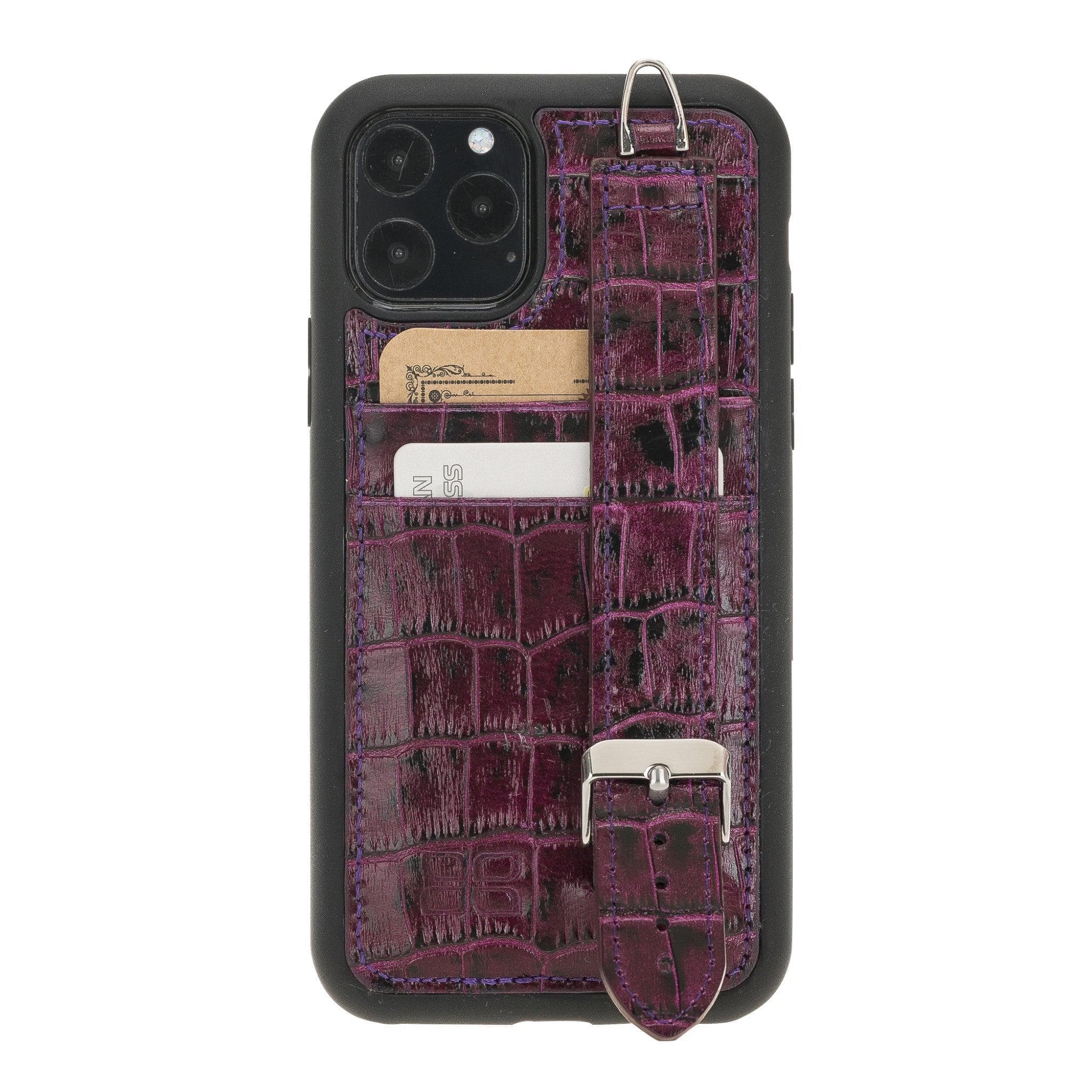 Flexible Leather Back Cover with Hand Strap for iPhone X Series iPhone XS Max / Crocodile Purple Bouletta LTD