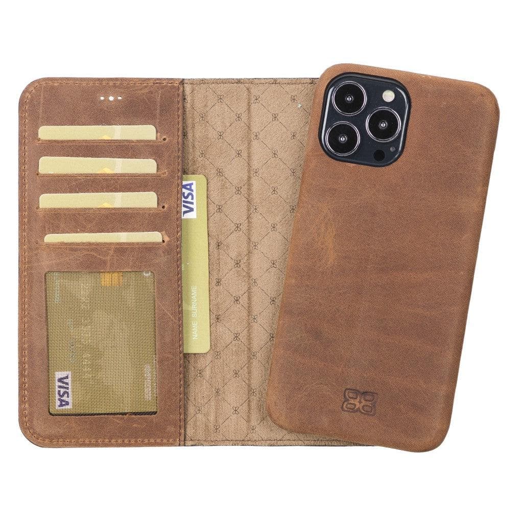 Full Leather Coating Detachable Wallet Case for Apple iPhone 13 Series iPhone 13 Pro Max / Antic Brown Bouletta LTD