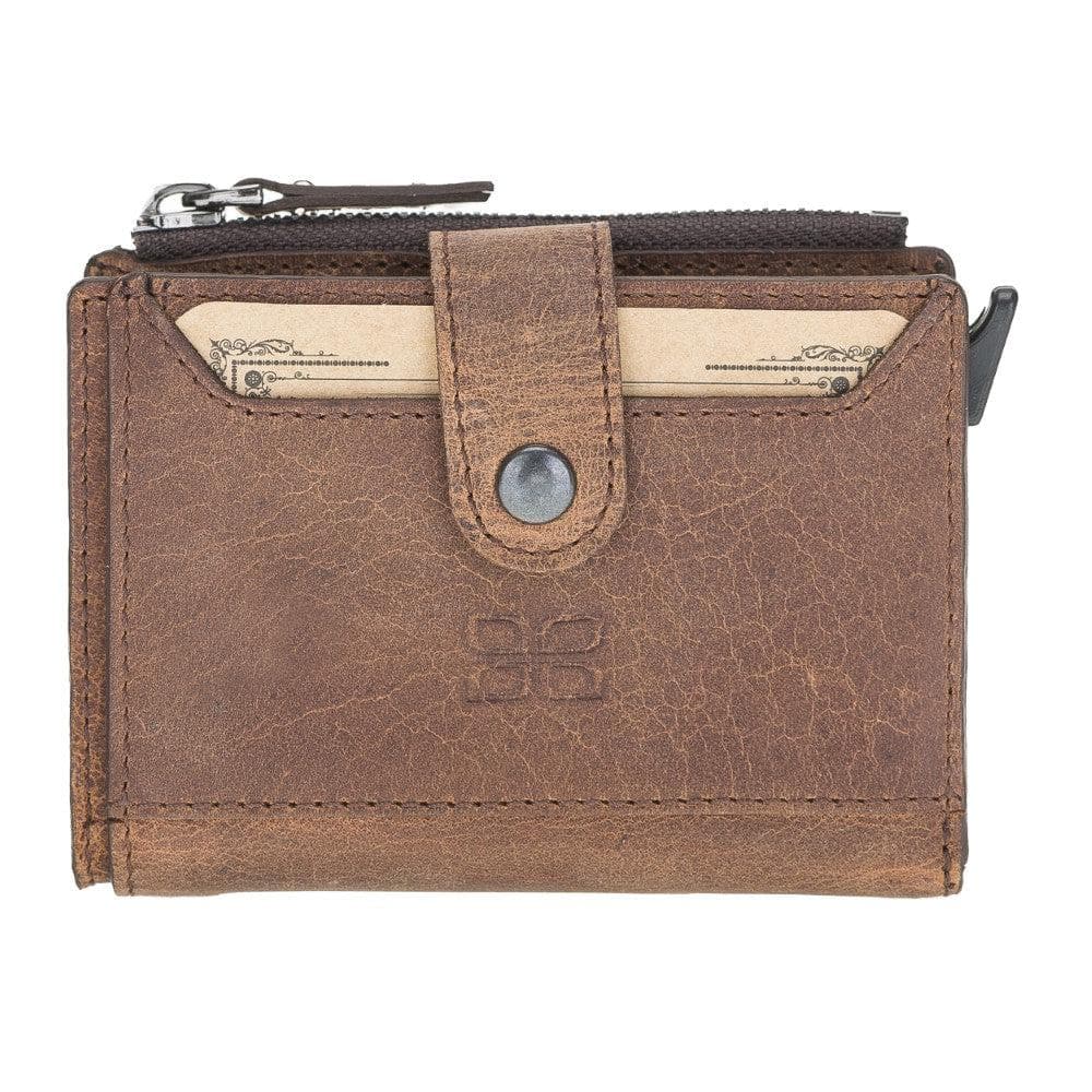 Leather Zip Mechanical Card Holder Antic Brown Bouletta