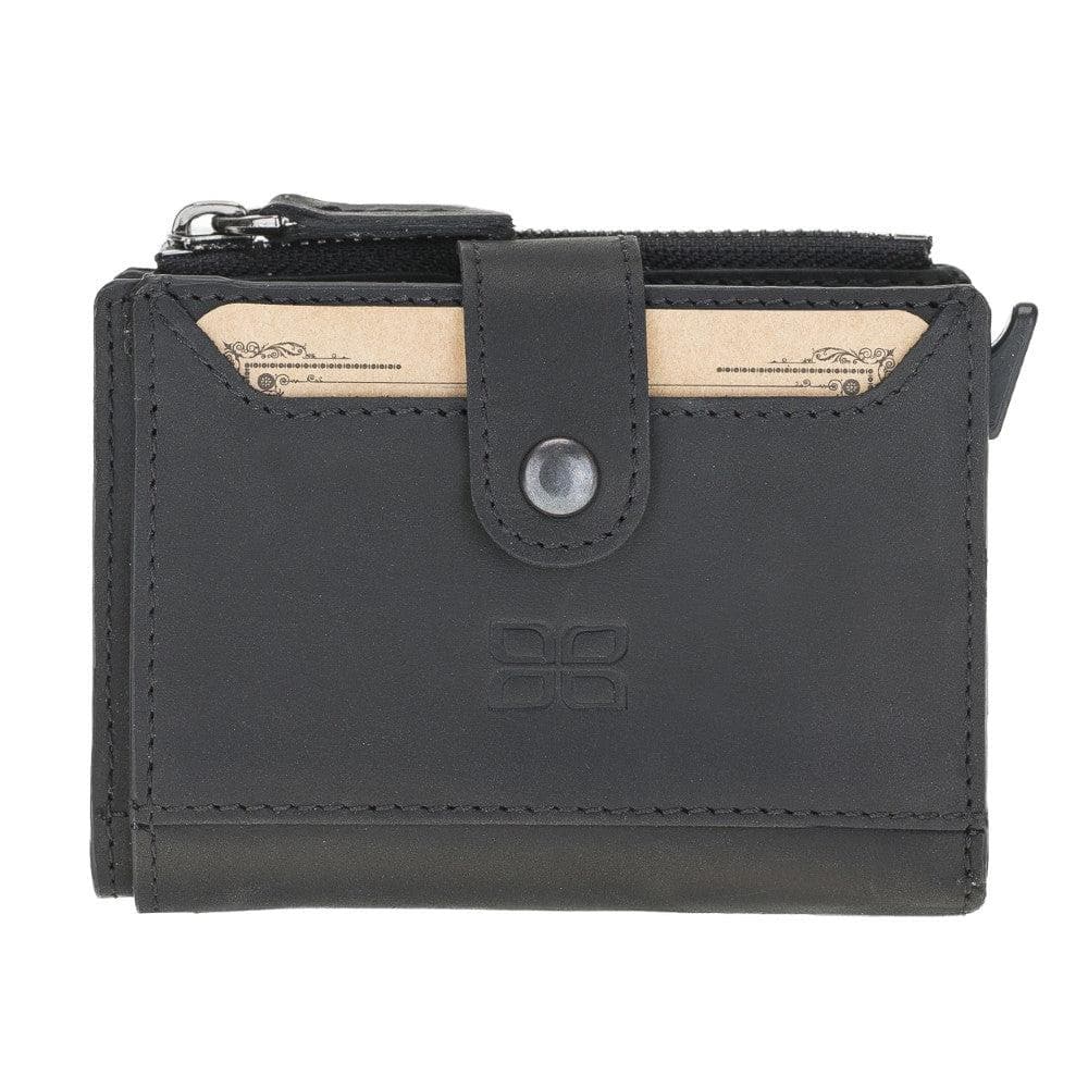 Leather Zip Mechanical Card Holder Black Bouletta