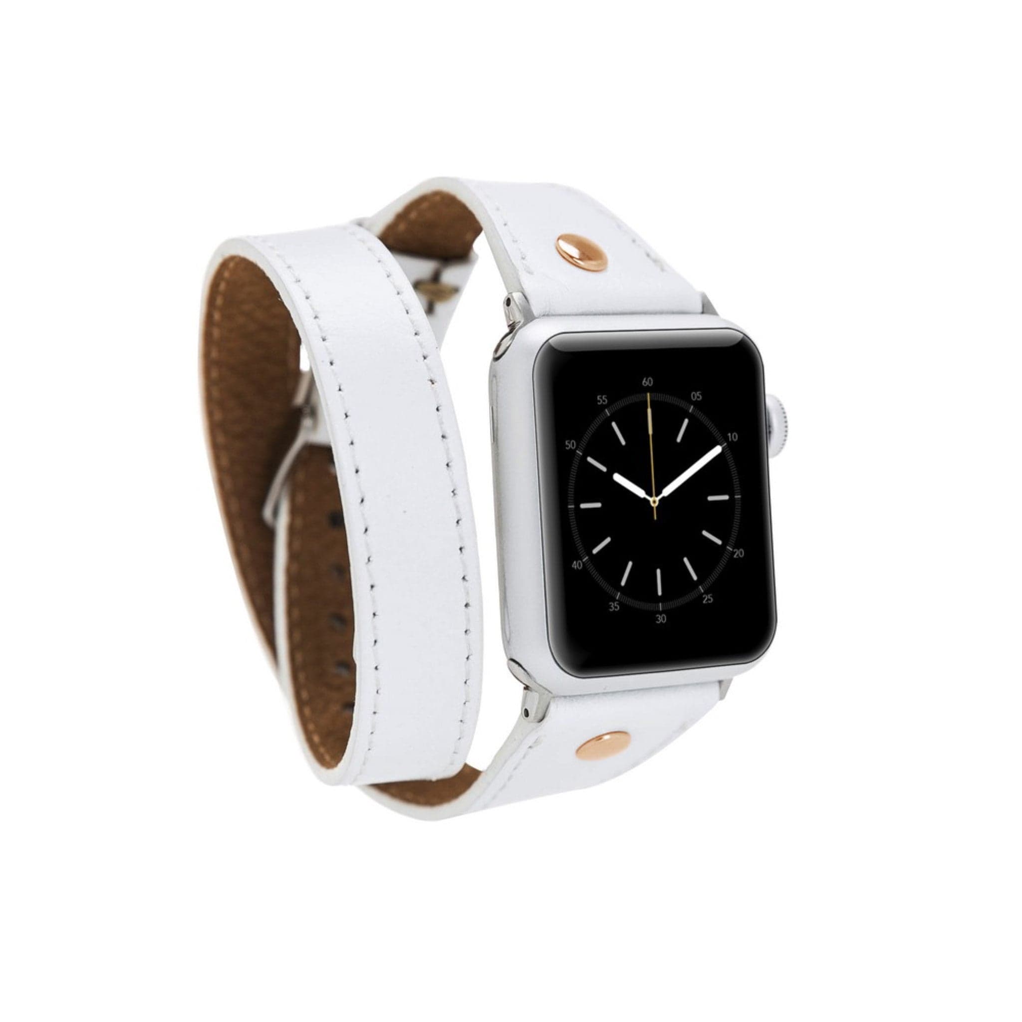 Leeds Double Tour Slim with Rose Gold Bead Apple Watch Leather Straps White Bouletta LTD