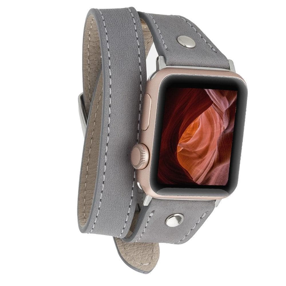 Leeds Double Tour Slim with Silver Bead Apple Watch Leather Straps Gray Bouletta LTD