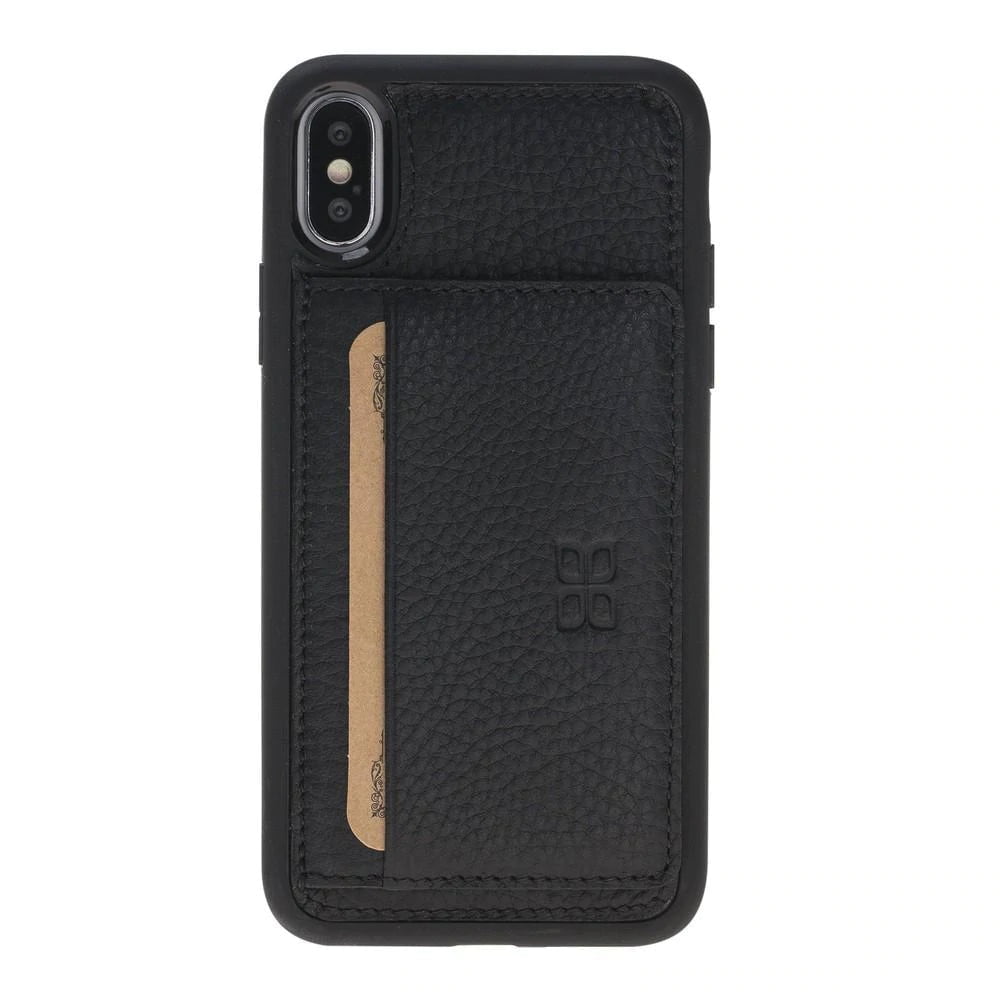 Apple iPhone X and iPhone XS Flexible Leather Back Cover with Stand Flother Black Bouletta LTD