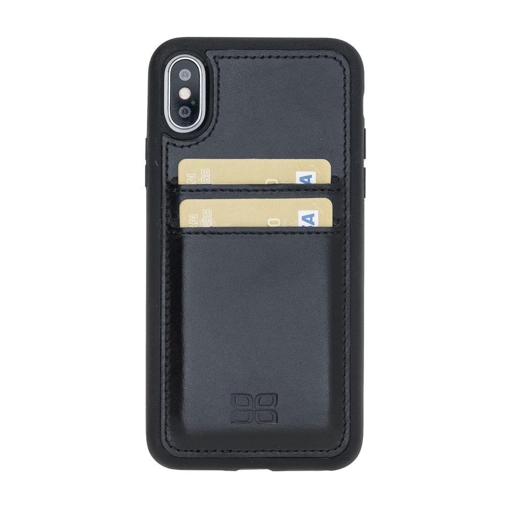 Apple iPhone X and iPhone XS Leather Back Cover with Card Holder Rustic Black / iPhone X Bouletta LTD