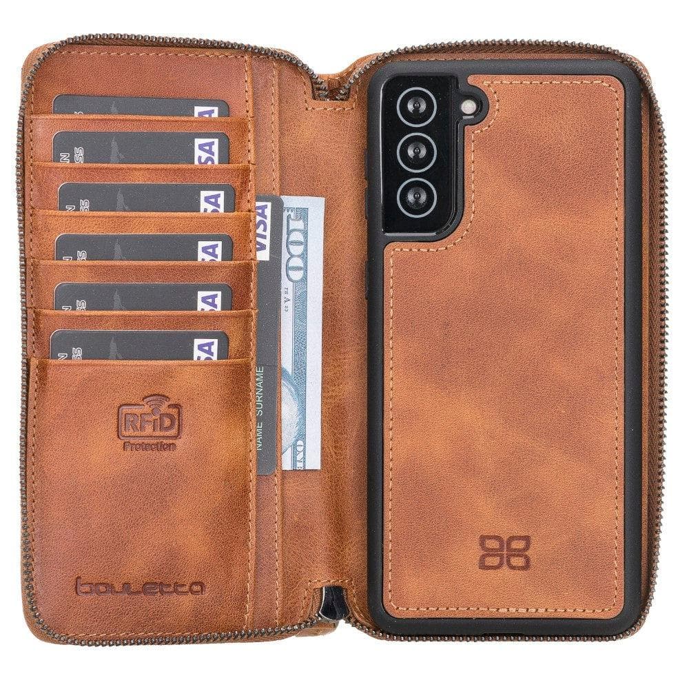 Detachable Leather Zipper Wallet Cases for Samsung Galaxy S21 Series S21 / Tan Bouletta LTD