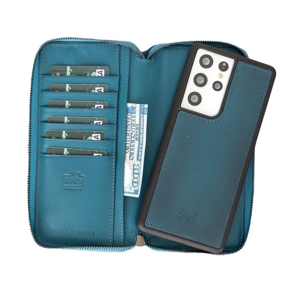 Detachable Leather Zipper Wallet Cases for Samsung Galaxy S21 Series S21 Ultra / Blue Bouletta LTD