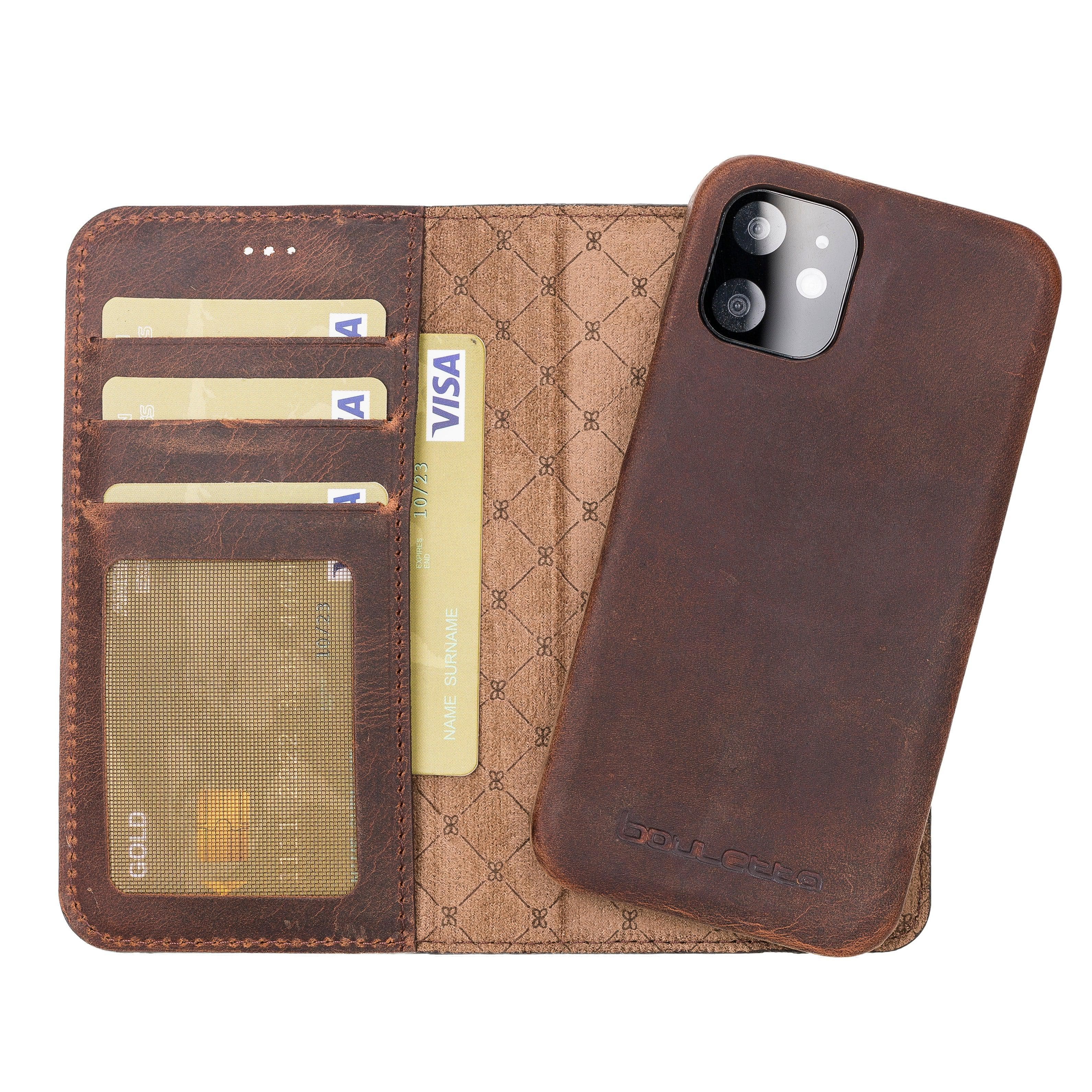 F360 Magnetic Detachable Leather Wallet Cases for Apple iPhone 12 Series iPhone 12 / Dark Brown Bouletta LTD