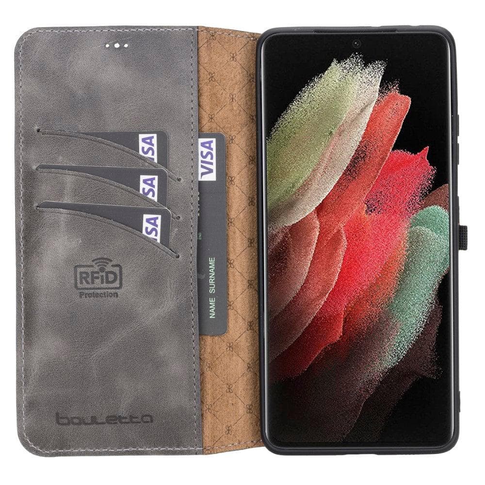 Non-Detachable Leather Wallet Cases for Samsung Galaxy S21 Series S21 Ultra 6.8" / Gray Bouletta LTD
