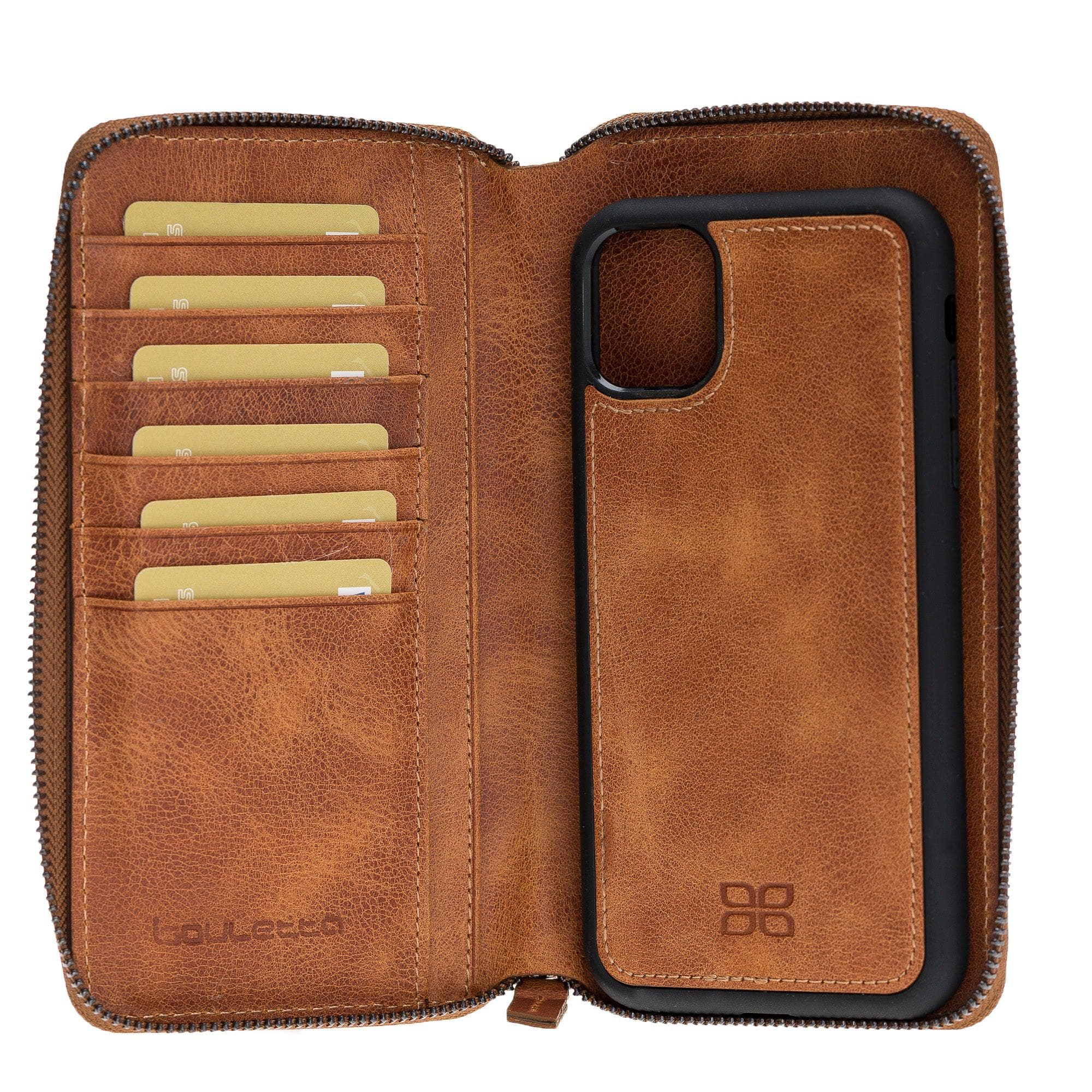 Pouch Magnetic Detachable Leather Wallet Case For Apple iPhone 11 Series İPhone 11 Promax 6.5" / Vegetal Tan Bouletta Shop