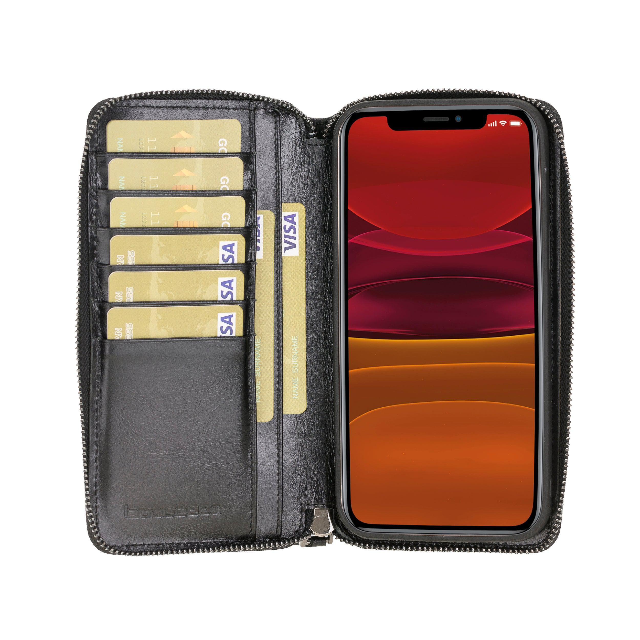 Detachable Leather Zipper Wallet Cases for Apple iPhone 12 Series iPhone 12 Pro Max / Black Bouletta LTD