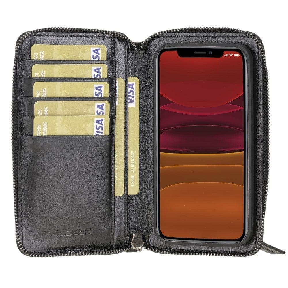 Detachable Leather Zipper Wallet Cases for Apple iPhone 12 Series iPhone 12 Mini / Black Bouletta LTD