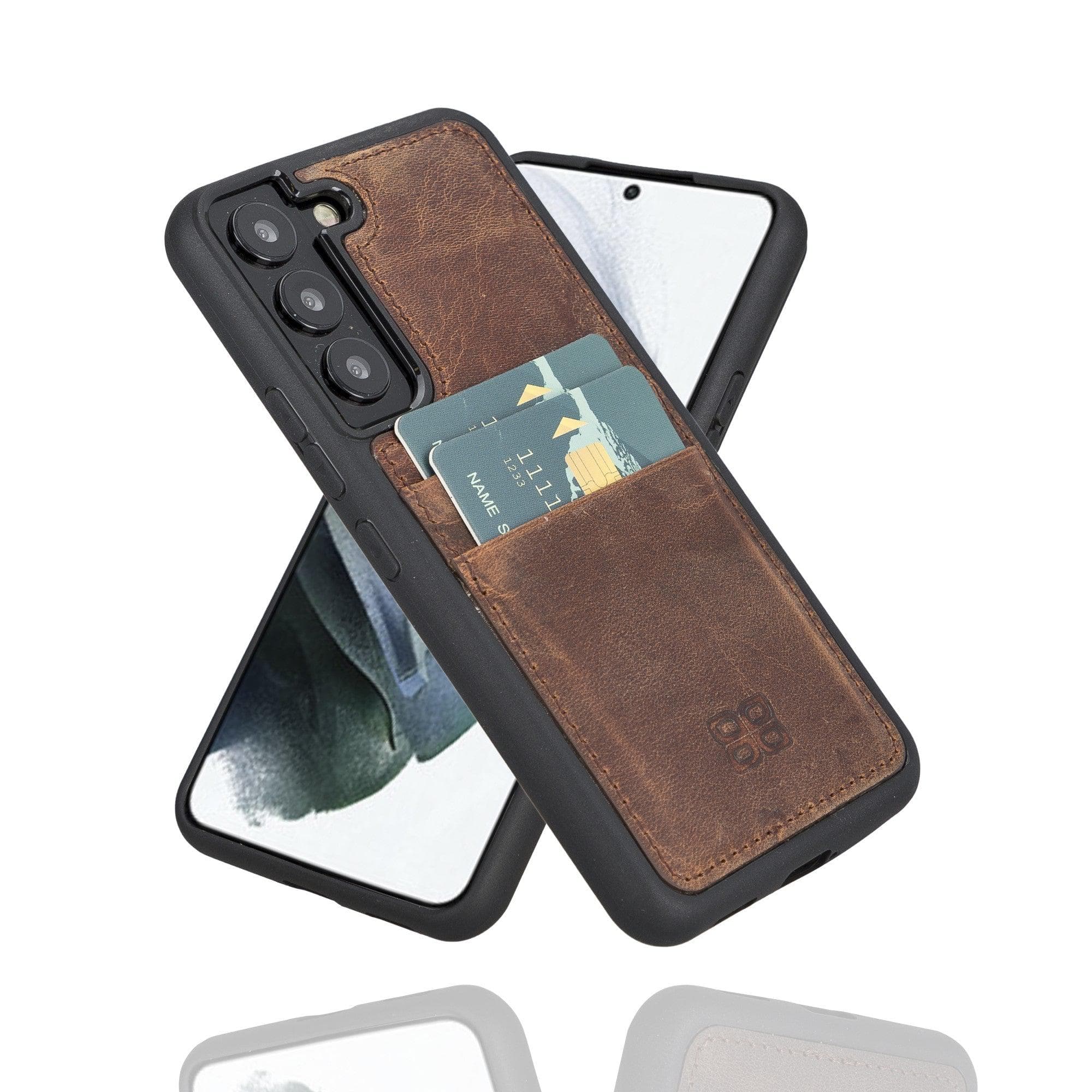 Samsung Galaxy S22 Series Genuine Leather Slim Back Cover Case with Card Holders Samsung Galaxy S22 Plus / Antic Brown Bouletta