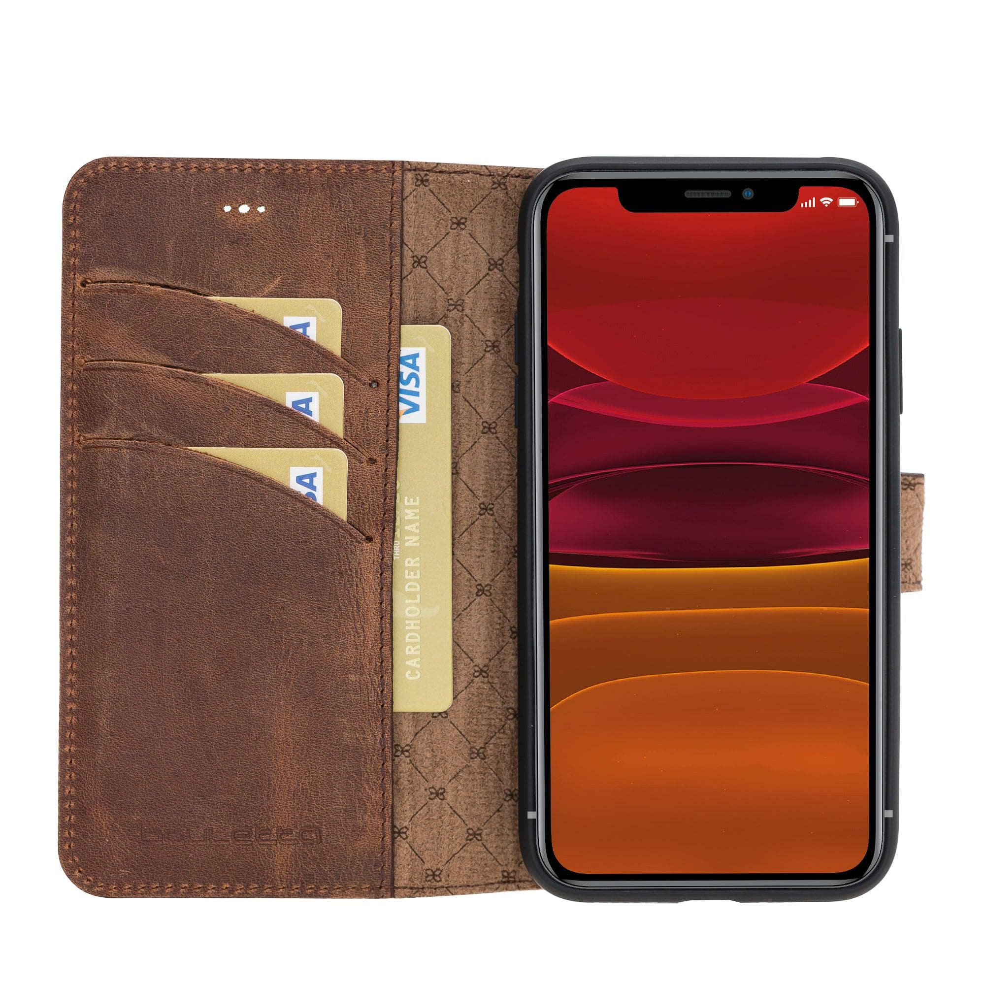 Wallet Folio with ID Slot Leather Wallet Case For Apple iPhone 11 Series İPhone 11 Promax / Antic Brown Bouletta LTD