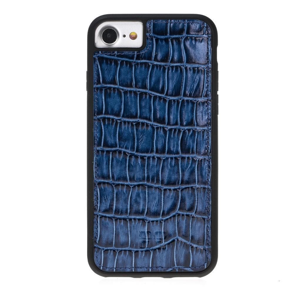 Flexible Genuine Leather Back Cover for Apple iPhone SE Series iPhone SE 3rd Generation / Crocodile Blue Bouletta LTD