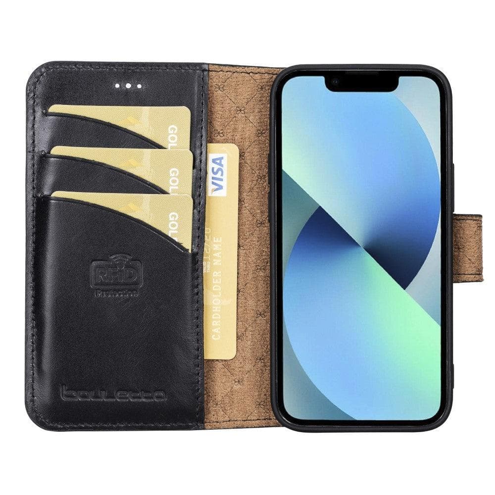 Wallet Folio with ID Slot Leather Wallet Case For Apple iPhone 13 Series iPhone 13 Mini 5.4 / Rustic Black Bouletta
